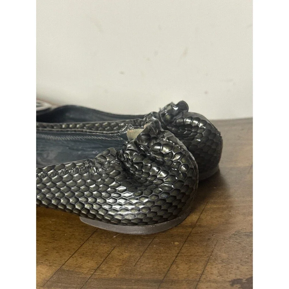 Tory Burch Reva Ballet Flats Snake Embossed Leather Gray 8.5 M Women's Shoes